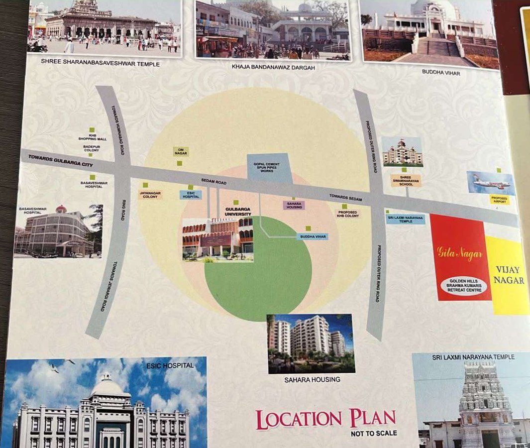 Location plan showing Vijay Nagar on Sedam Road near the airport, Gulbarga University and nearby landmarks